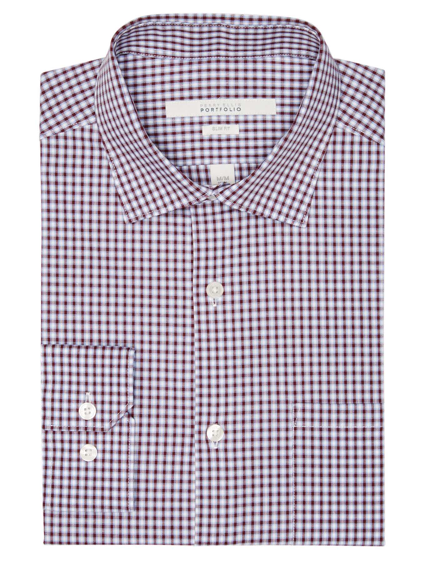 Perry Ellis Slim Fit Mini Gingham Dress Shirt