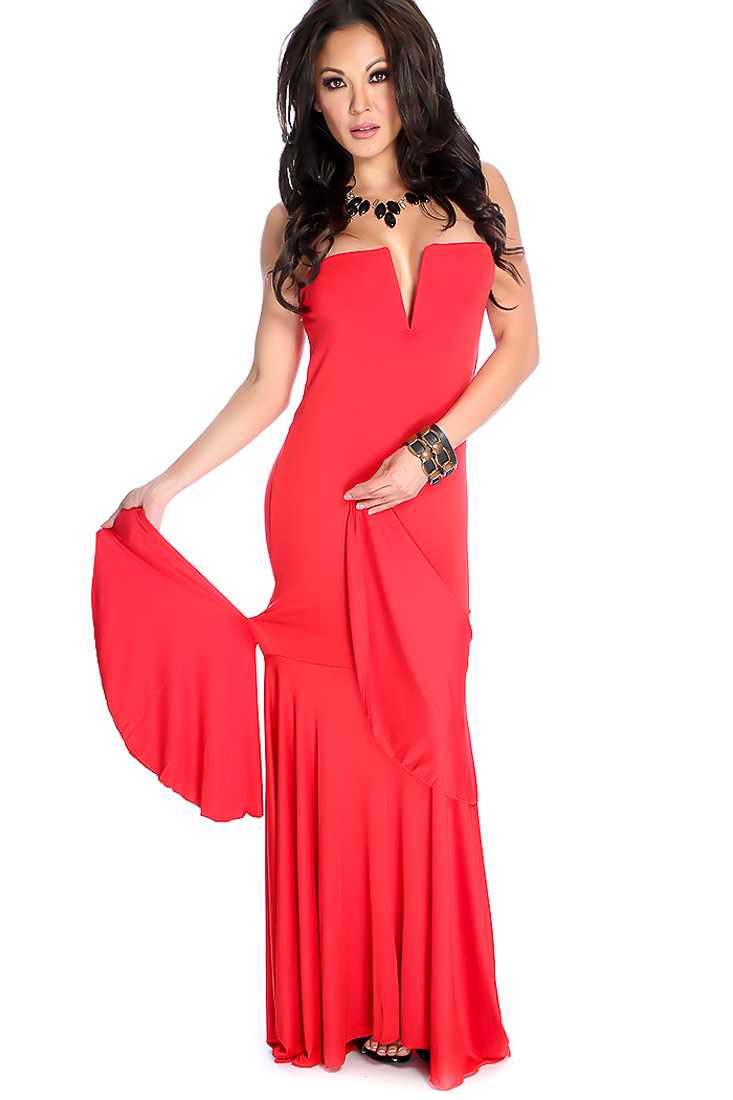 Sexy Red Strapless Bony Chest Mermaid Cocktail Dress