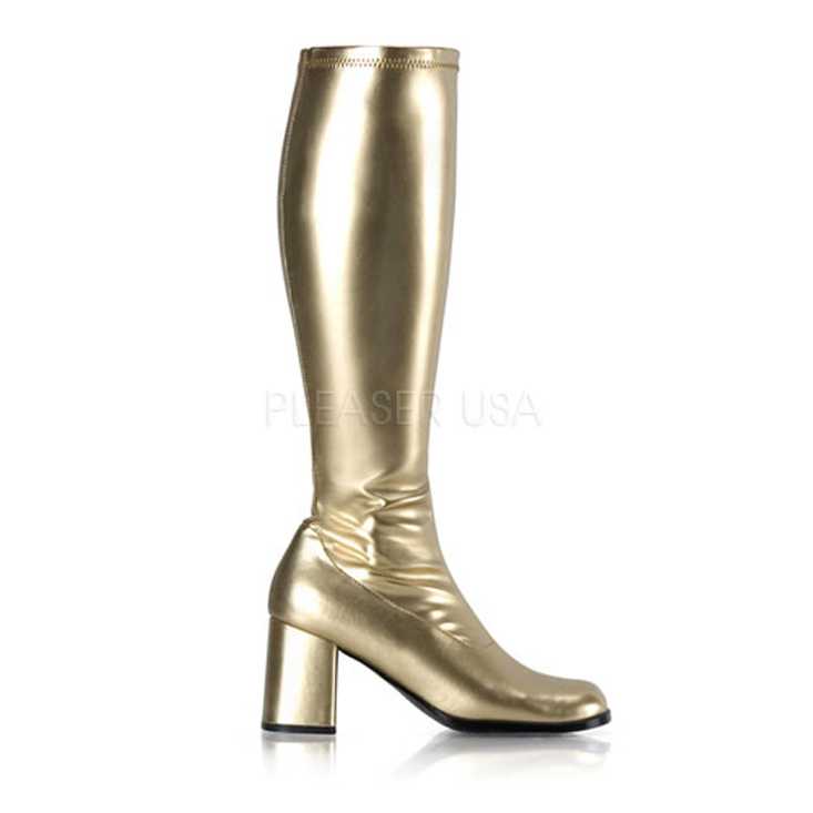Gold Stretch Faux Leather Block Heel GoGo Boots