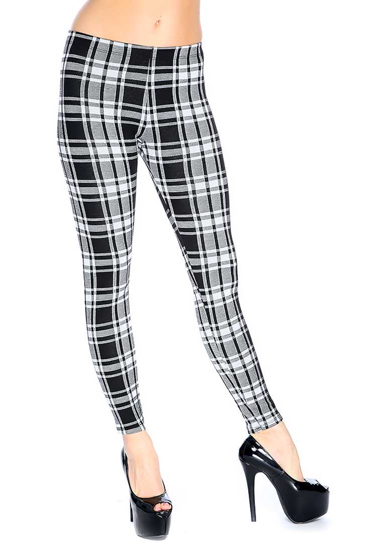 White Black Plaid High Waist Leggings