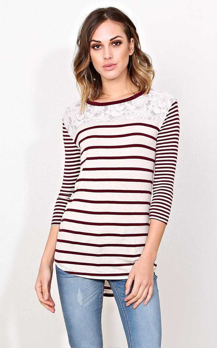 Sweet Stripes Knit Top - - Wine Combo in Size by Styles For Less