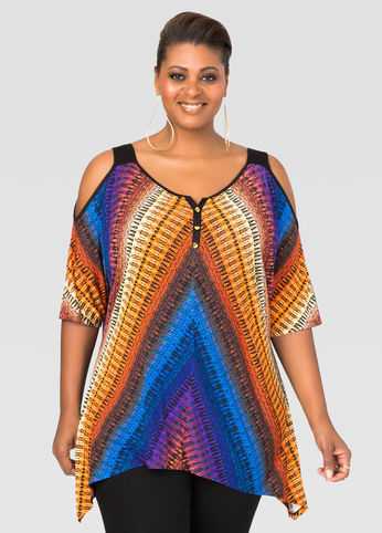 Printed Cold Shoulder Sharkbite Top