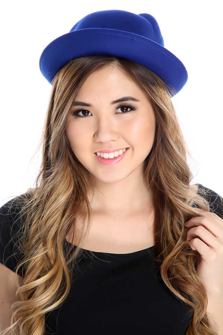 Royal Blue Animal Ear Detailing Bowler Hat