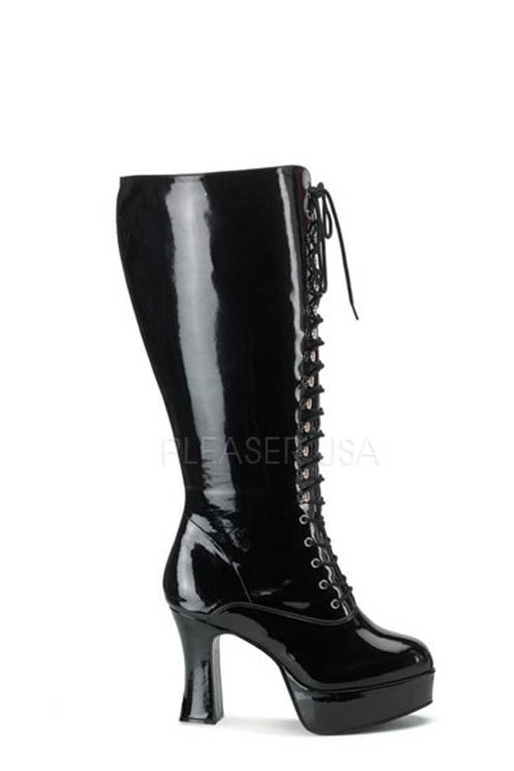 Black Lace Up Wide Width GoGo Boots Patent