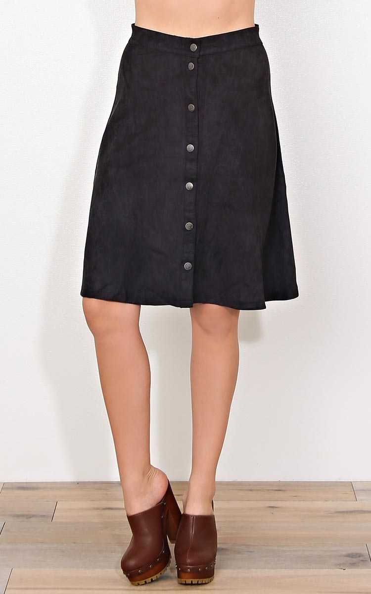 Black Faux Suede Button Front Skirt - LGE - Black in Size Large by Styles For Less