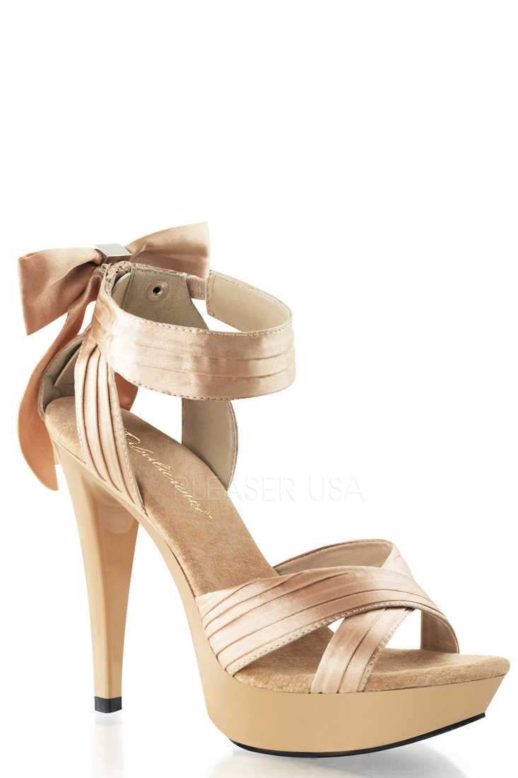 Champagne Pleated Criss Cross Strap High Heels Satin