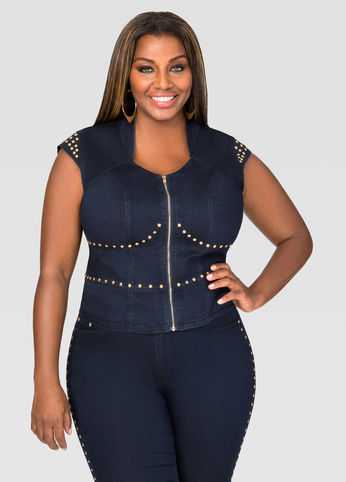 Gold Stud Denim Vest
