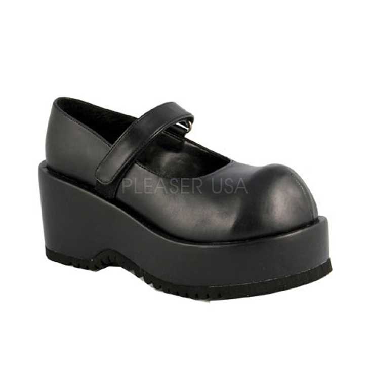 Black Maryjane Platform Wedges Faux Leather