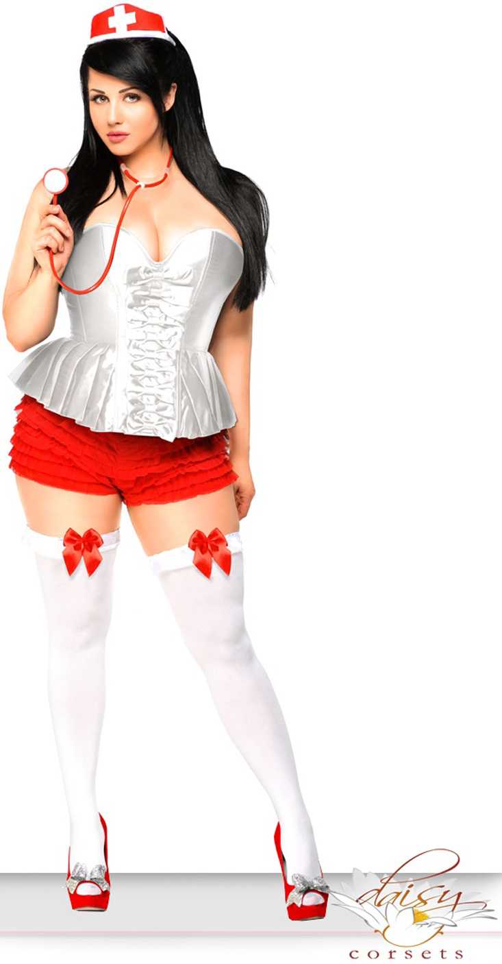 White 3 PC Nurse Corset Costume