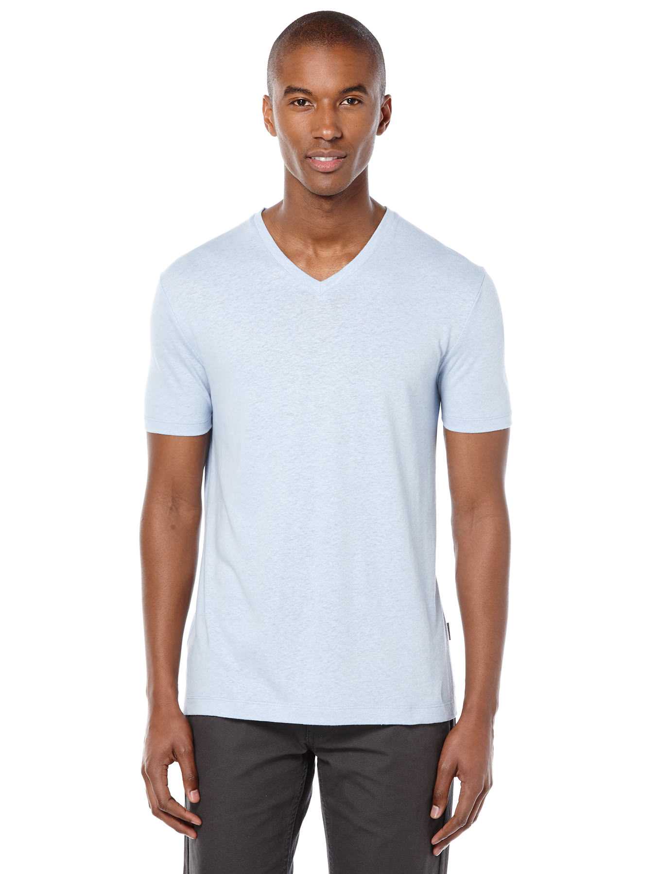 Perry Ellis Short Sleeve Linen V-Neck Shirt