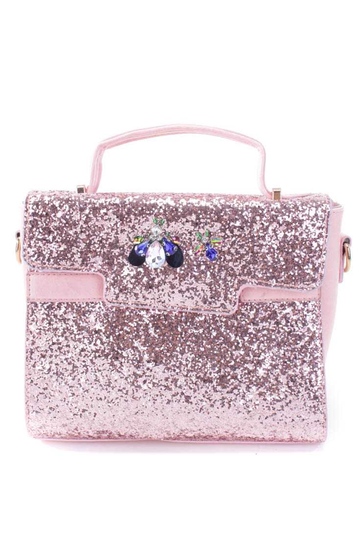 Dusty Pink Glitter Gemstone Bug Broach Handbag