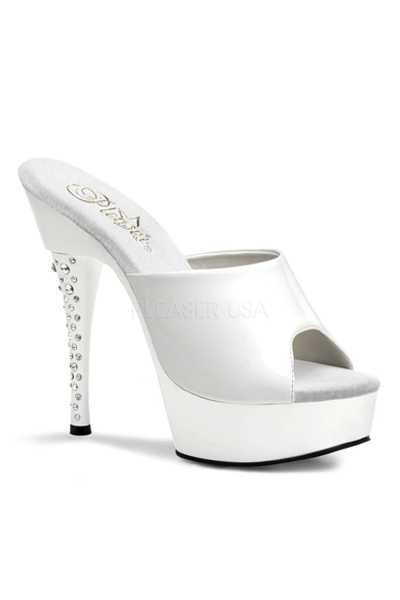 White Patent Slip On Rhinestone High Heels