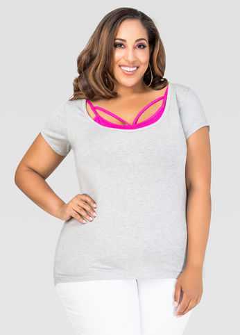 2-In-1 Scoop Neck Bralette Tee