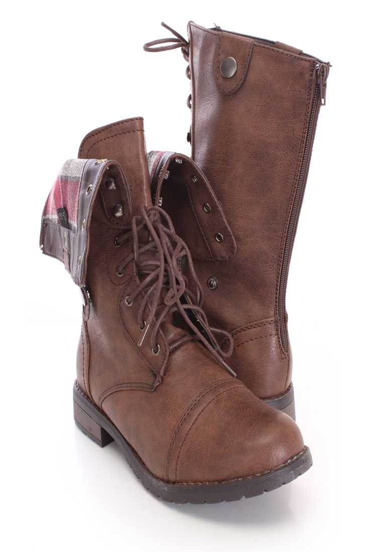 Coffee Faux Leather Mid-Calf Boots