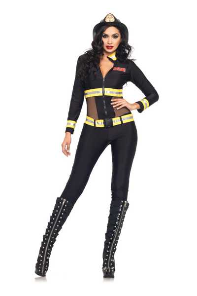 Black 2 PC Red Blaze Firefighter Costume