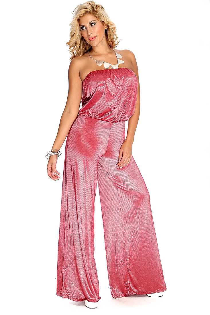 Red Strapless Dressy Jumpsuit