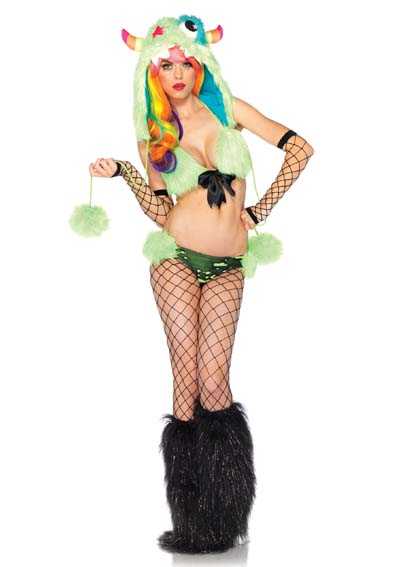 Green 3 PC Super Star Monster Furry Hood Bikini Outfit