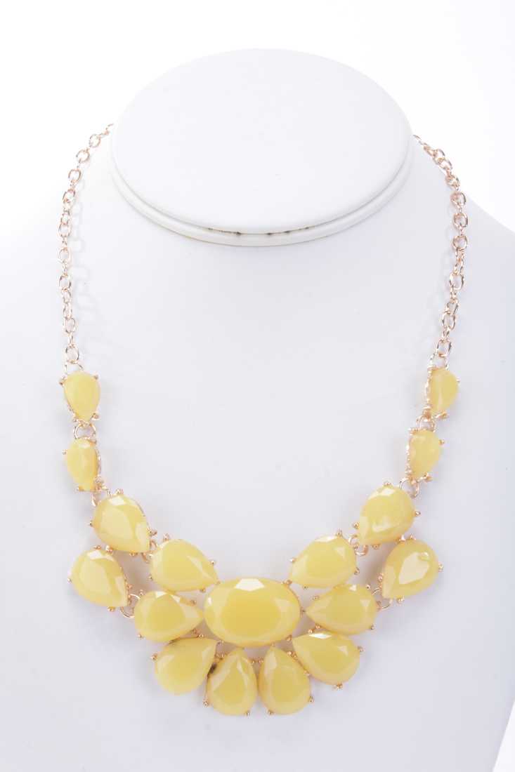 Yellow Gold High Polish Faceted Gemstone Statement Necklace