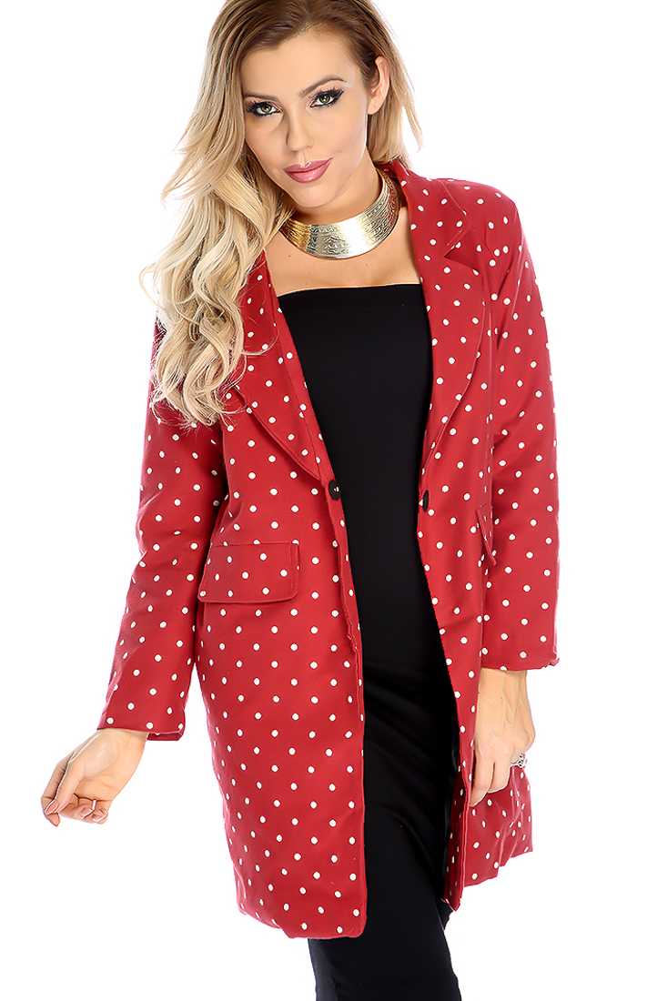 Stylish Rust Long Sleeve Polka Dot Jacket