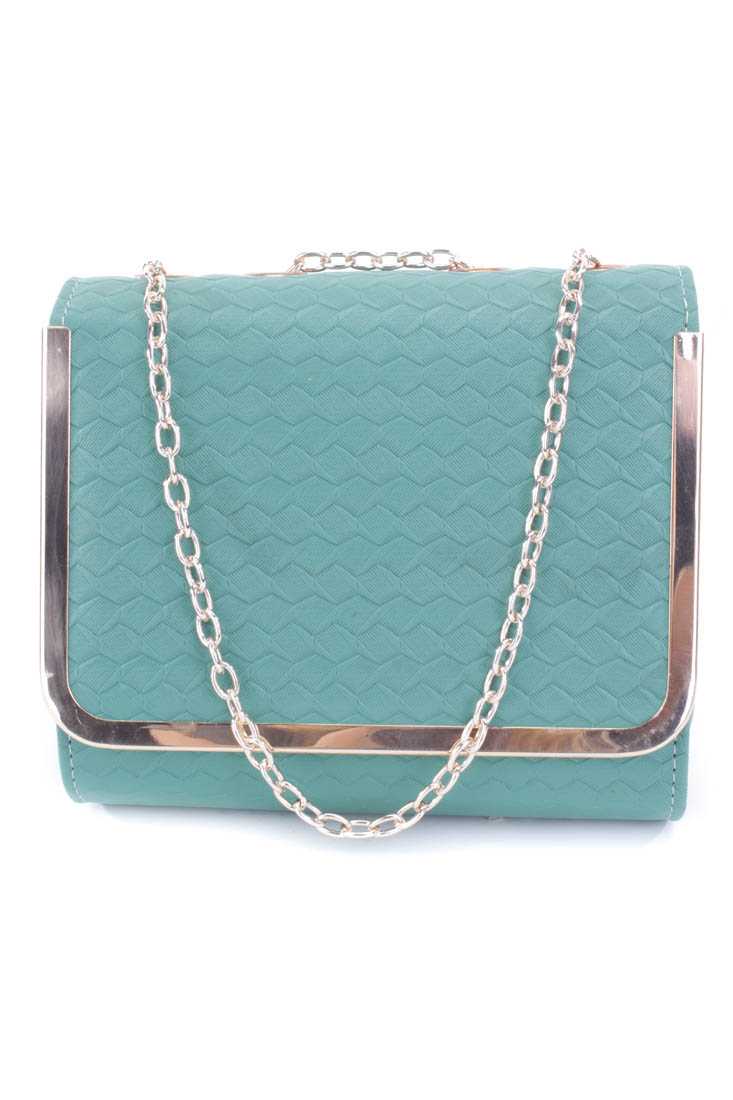 Sage Faux Leather Textured Pattern Frame Handbag