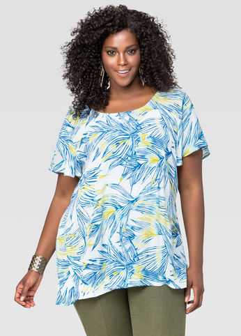 Gauze Palm Print Hi-Lo Top