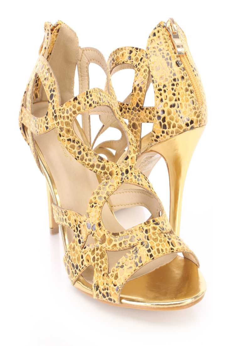 Mustard Printed Strappy Single Sole Heels Fabric