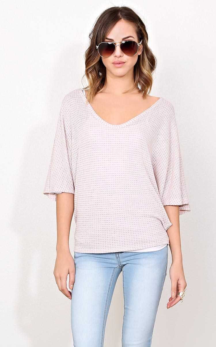 Denise Knit Dolman Top - - Blush Combo in Size by Styles For Less