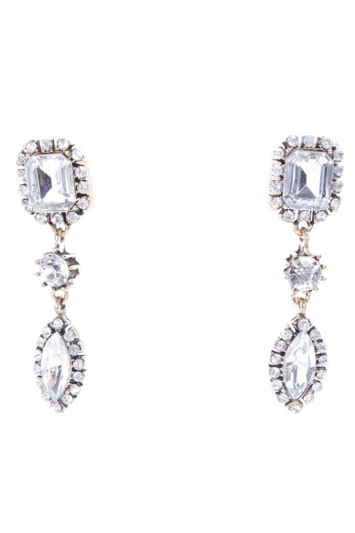 Gold Faceted Beaded Rhinestone Trimmed Dangle Earrings