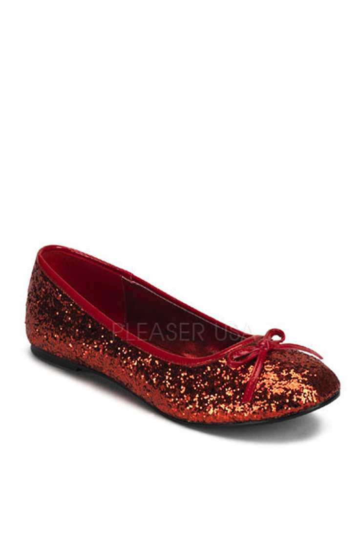 Red Bow Tie Closed Toe Flats Glitter