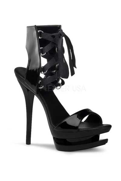Black Patent Lace Up Carved Platform High Heels