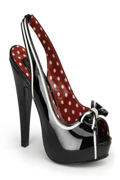 Black Patent Faux Leather Bow Peep Toe Slingback High Heels