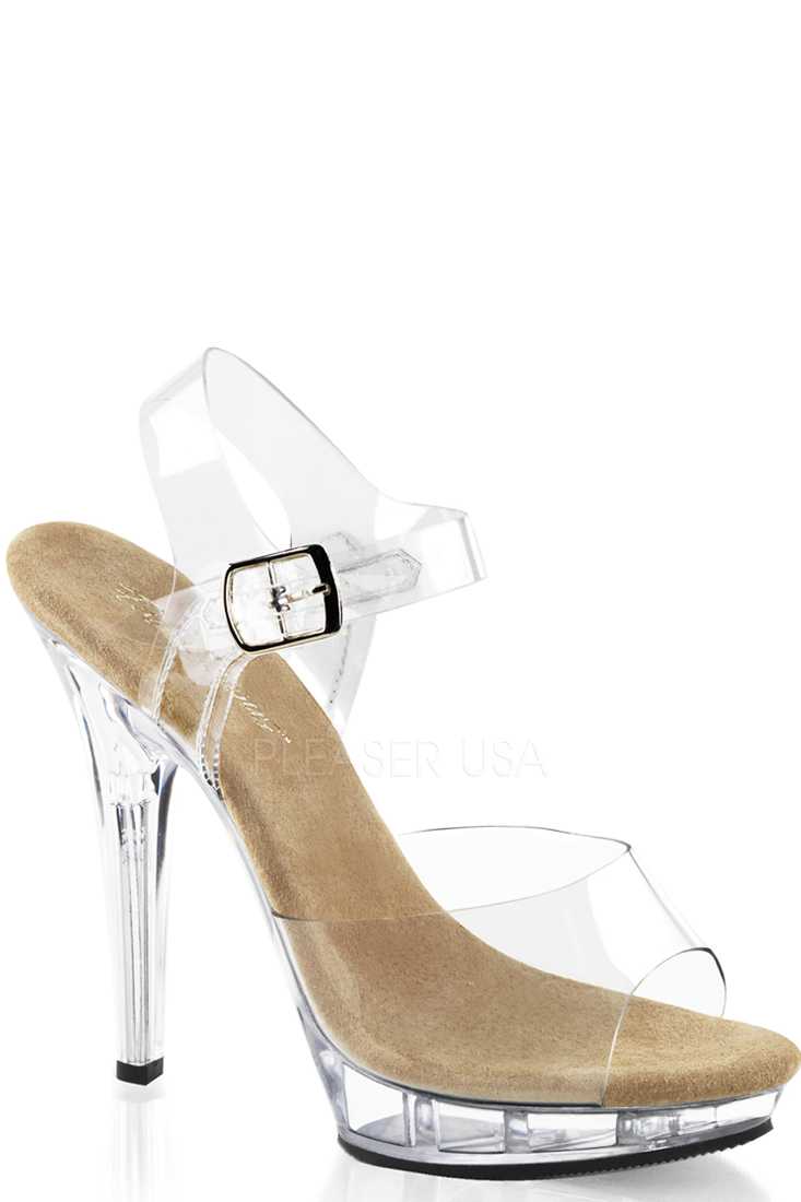 Clear Tan Strappy Peep Toe High Heels PVC