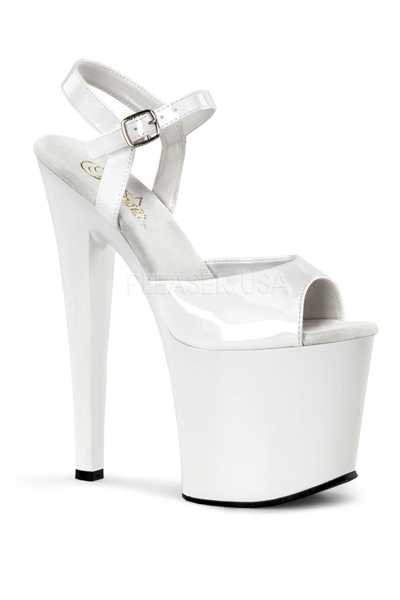 White Patent Strappy Platform High Heels