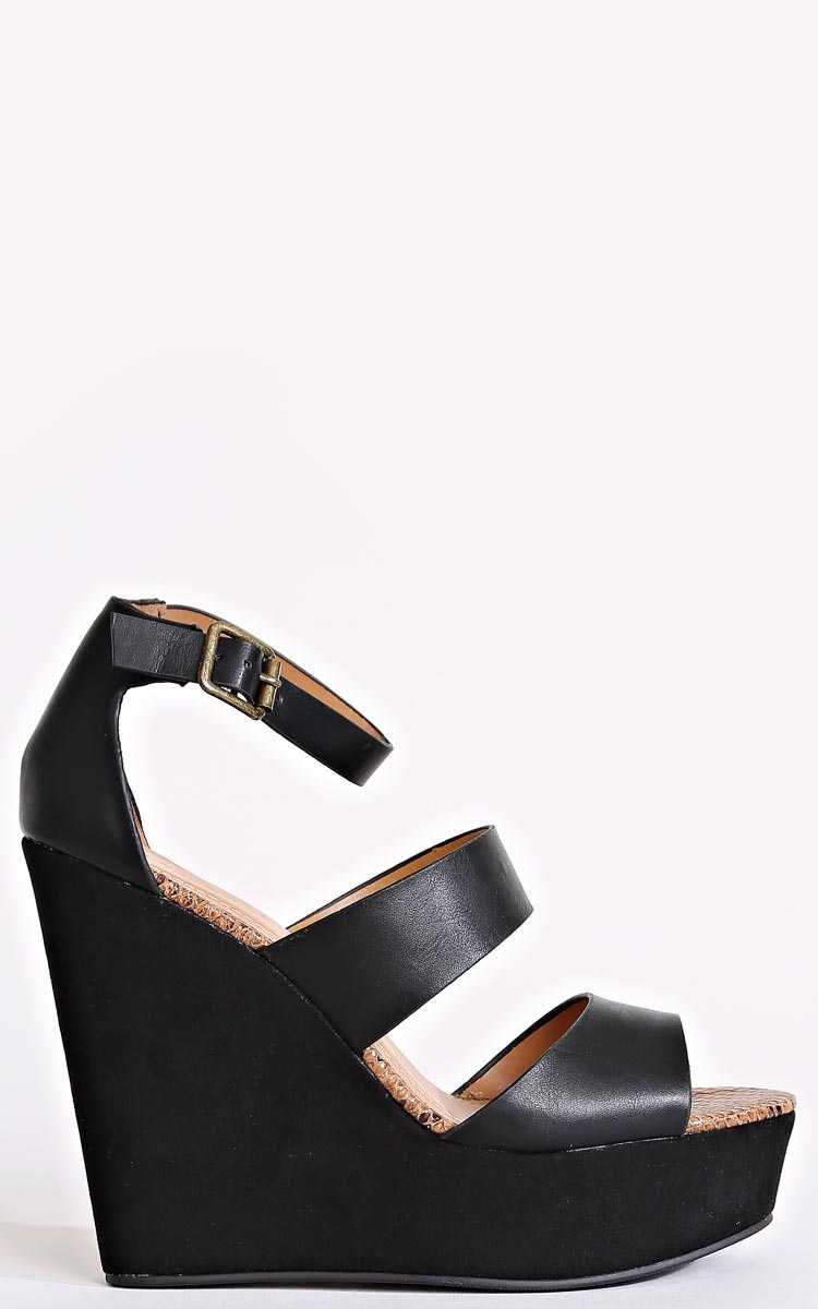 BAMBOO Charade Snakeskin Wedges - Black in Size by Styles For Less