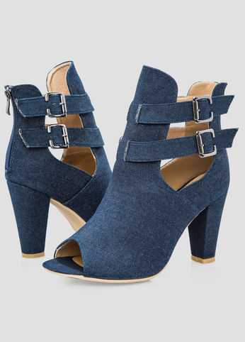 Denim Open Toe Bootie - Wide Width