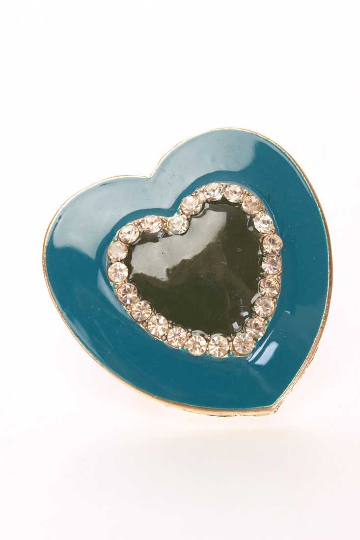 Teal High Polish Rhinestone Heart Ring
