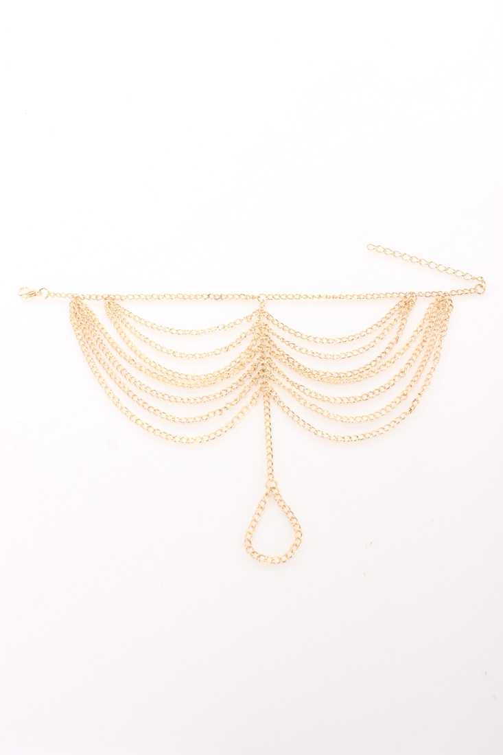 Gold High Polish Chain Draped Hand Chain Bracelet