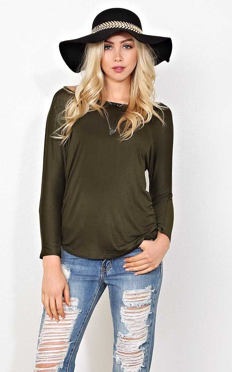 Olive Keyhole Back Top - LGE - Olive/Drab in Size Large by Styles For Less