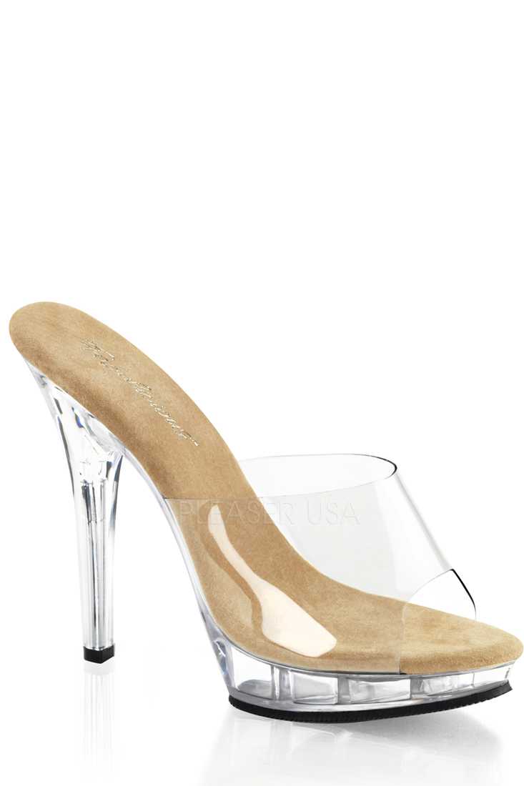 Clear Tan Peep Toe Slip On High Heels PVC