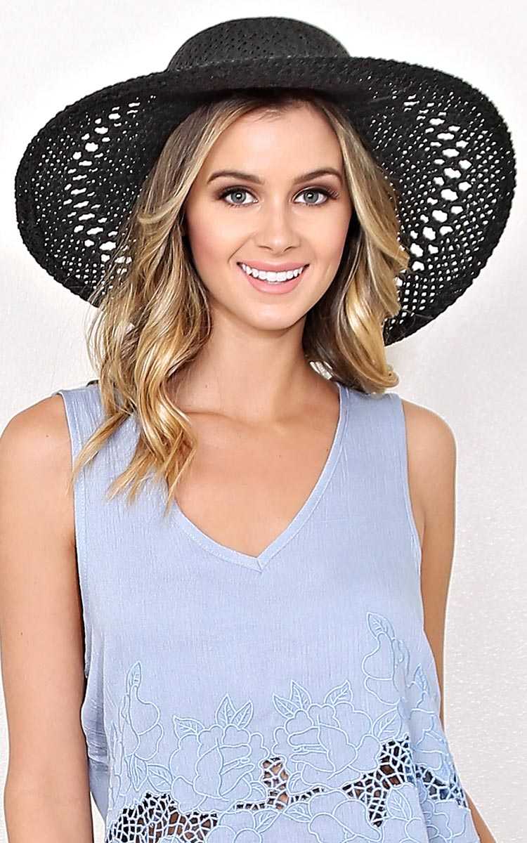 Stephanie Straw Floppy Hat - N/S - Black by Styles For Less