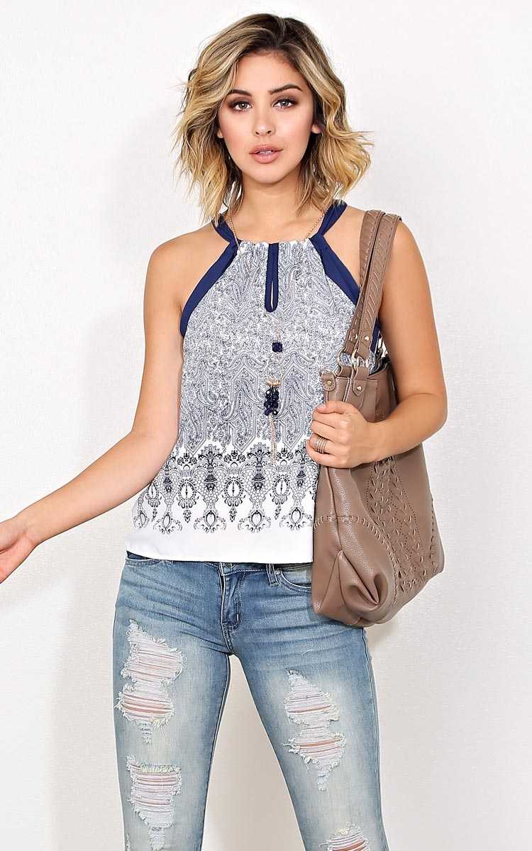 Farrah Paisley Woven Tank - - Blue Combo in Size by Styles For Less