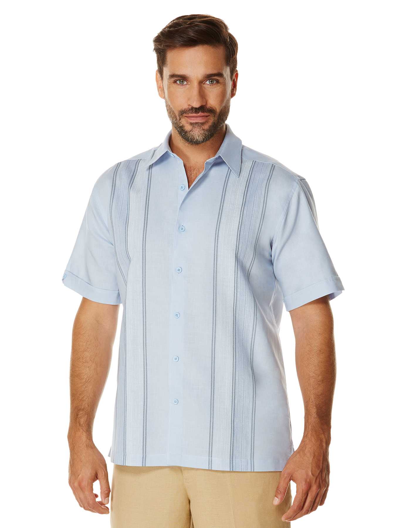 Cubavera Short Sleeve Ramie Cotton Printed Panels