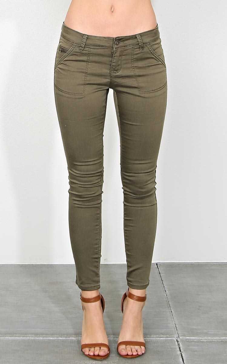 Sonya Olive Woven Pants - Olive/Drab in Size 9 by Styles For Less
