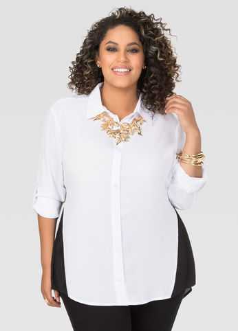 Split Back Colorblock Blouse