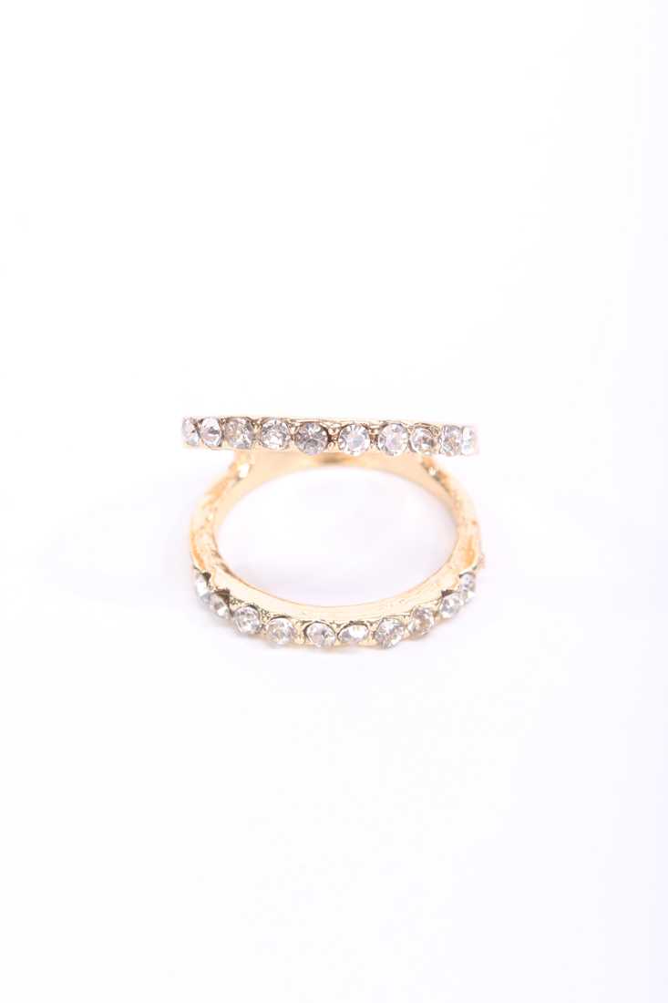 Gold Rhinestone Open High Polish Metal Ring