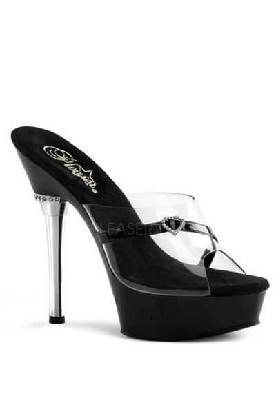 Clear Black Rhinestone Heart Slip On High Heels