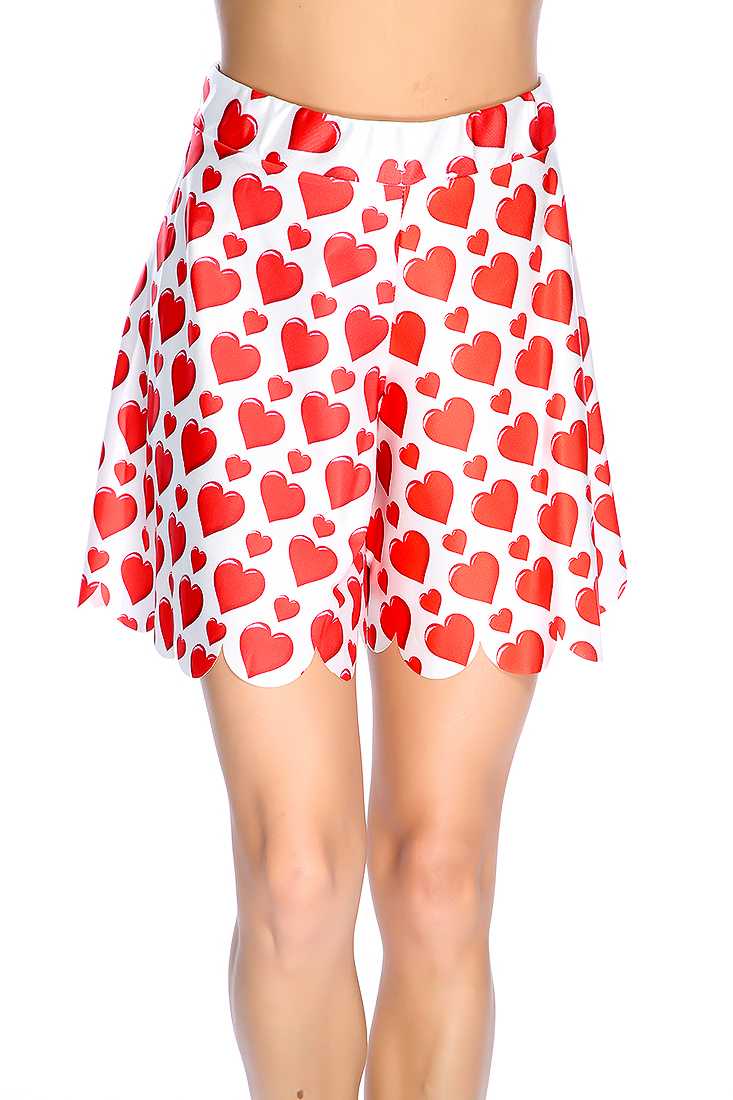 Red White Heart Print Shorts