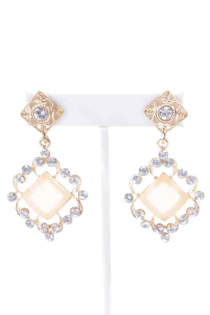 Peach Gold High Polish Rhinestone Earrings