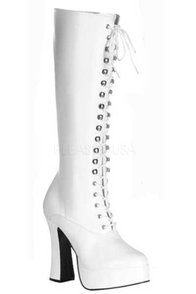 White Faux Leather Knee High Platform Boots