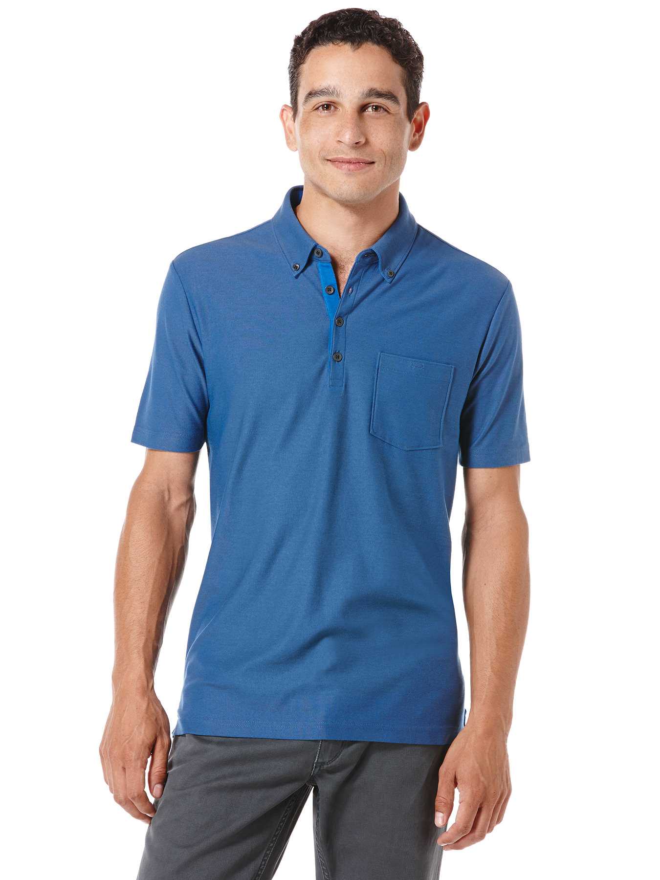 Perry Ellis Big and Tall Button Pocket Knit Polo